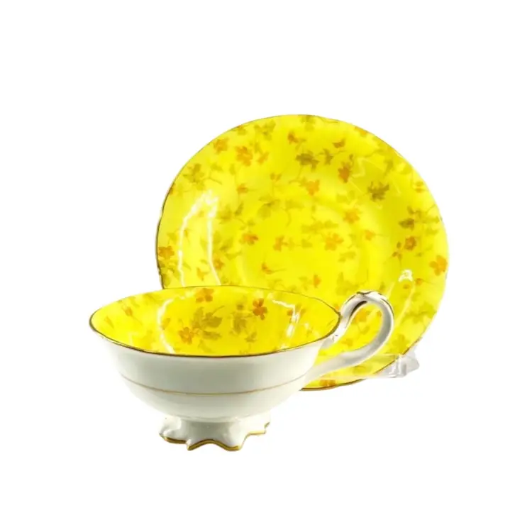 TEA CUP & SAUCER
By Brown Westhead Moore & Co.
England Signed “K” 
Potters To Her Magesty Cauldon Ware

Hand Painted Flowers on Yellow 

Holiday Hosting 
Party Celebration Gift
Thanksgiving Harvest Autumn Party Celebration Gift Spring Summer
Mothers Day Anniversary Birthday
Easter