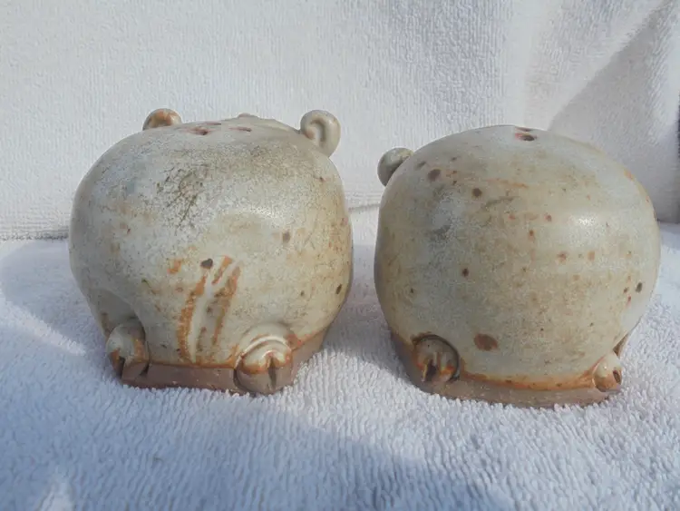 Artisan Studio Pottery Salt & Pepper Water Buffalo w/ Corks and Artist Signature