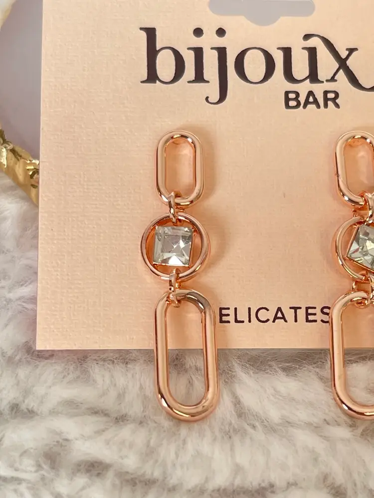Bijoux Bar Delicates Rose Tone Link Womens Glass Round Drop Earrings