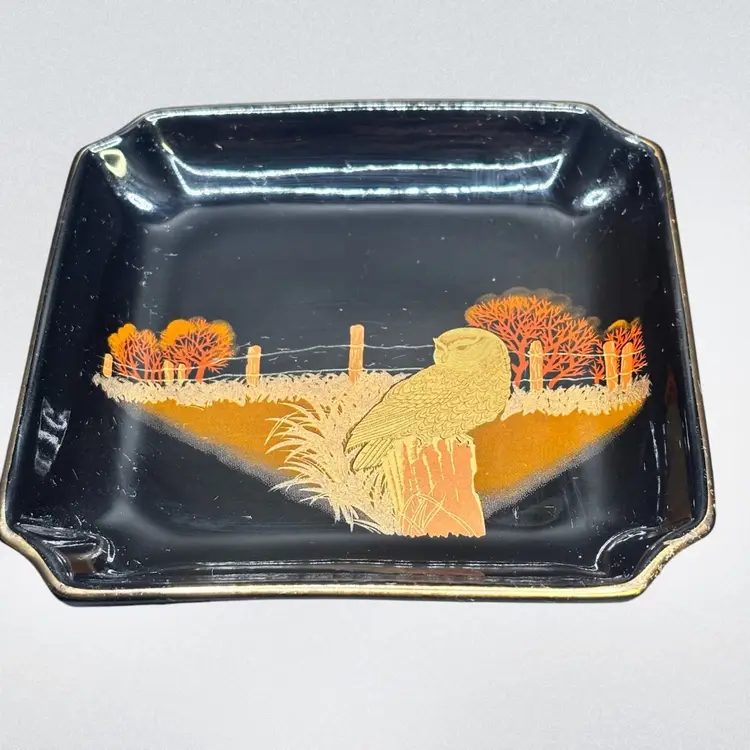 Black & Gold Otagiri Japan Owl Square Dish 5.5”