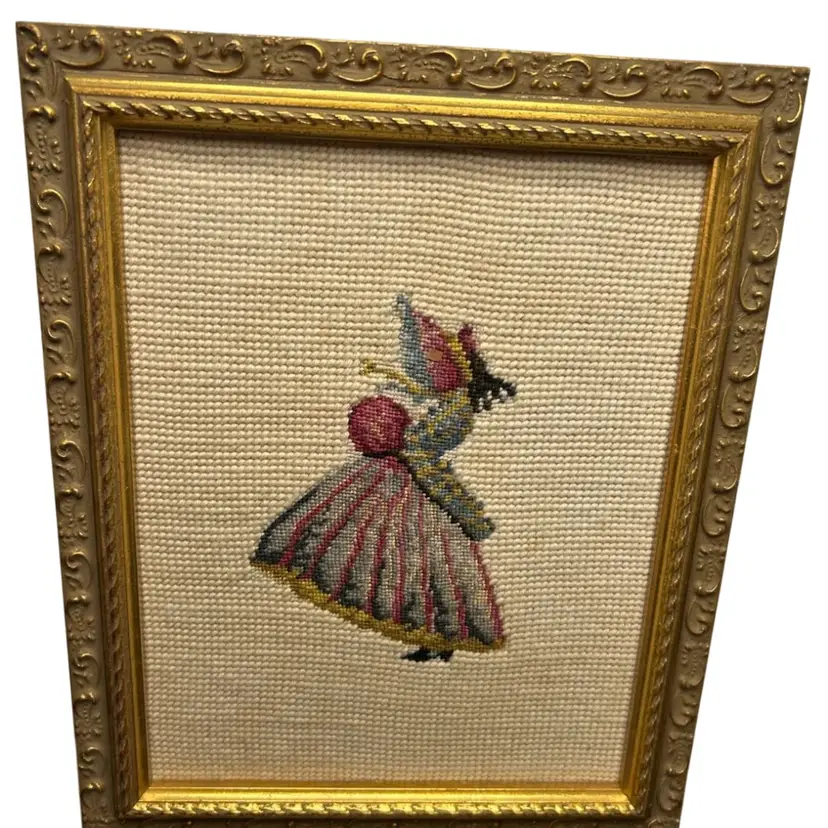 Framed Needlepoint Girl With Hand Muffler @ 11x9