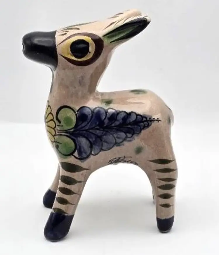 Vintage Signed Tonala Mexican Pottery Donkey Figurine
