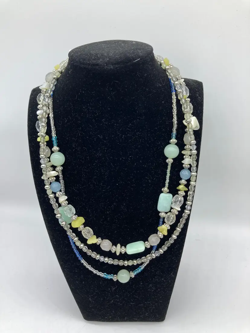 Multicolored, beads necklace by Lia Sophia, aqua tone. Signed