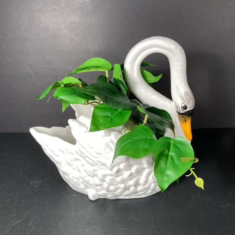 Vintage Ceramic Swan Cachepot or Planter, from R B Alcobaca, Portugal. 9.5 inches length