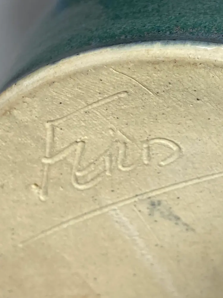 Handmade Artist Signed Studio Pottery Pitcher, 8" Tall