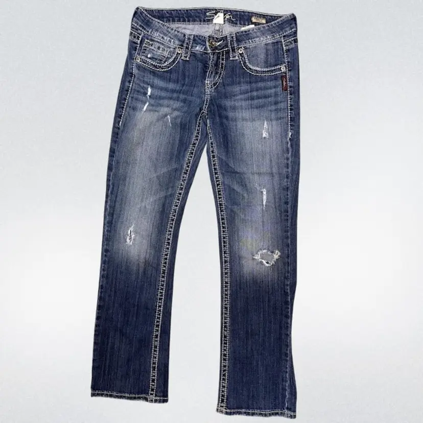 SILVER LOLA 17" STRAGHT JEANS SIZE 27” X 31” Distressed