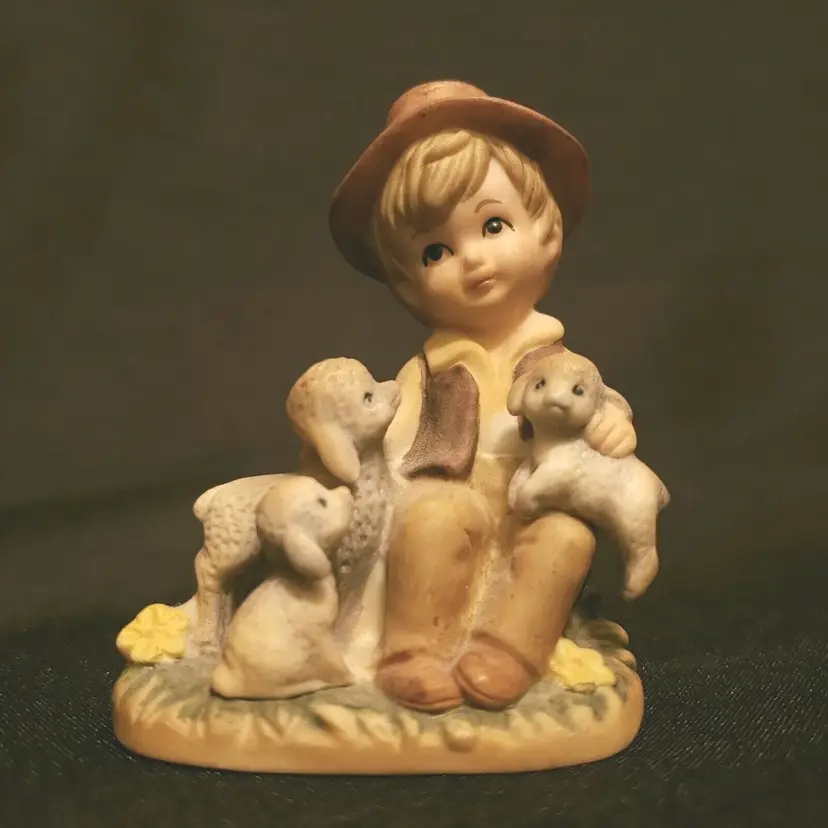 Figurine Little Farm Boy Sheep Lambs Marks Rosenfeld Mid 1900s Shepherd Vintage