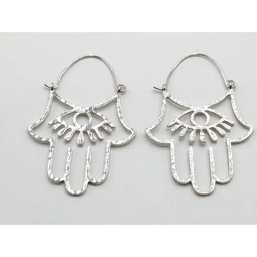 Hamsa Hand Pierced Earrings Silver Tone Jewelry