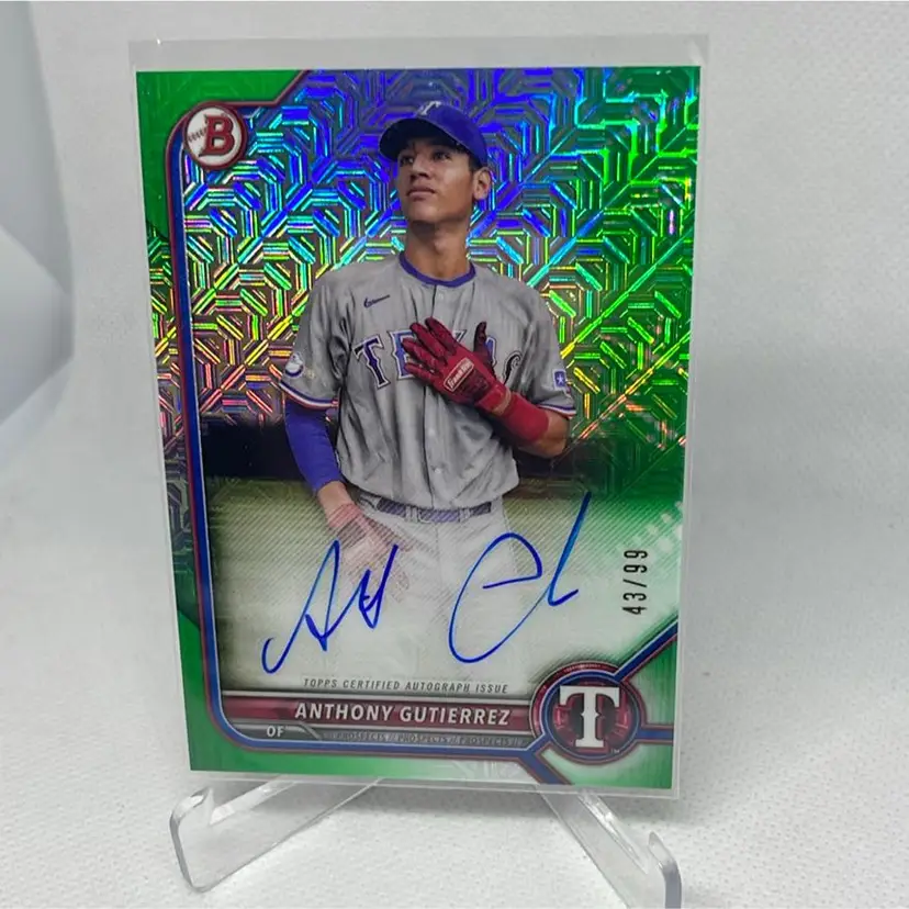 Anthony Gutierrez  Autograph 43/99 2022 Bowman Chrome Green Mojo Refractor Texas Rangers