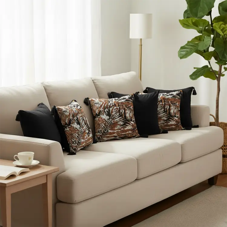 SOGA 6PC Neutral Beige Linen & Faux Fur Geometric Pillow Covers 45cm Decorative Set