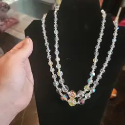 Vintage aurora borealis glass crystal necklace art deco style