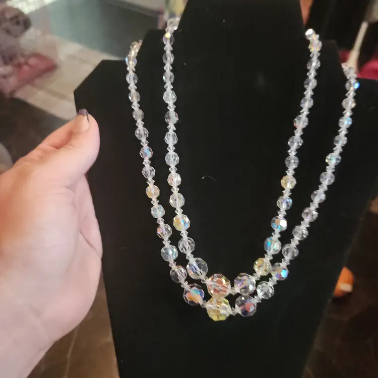 Vintage aurora borealis glass crystal necklace art deco style