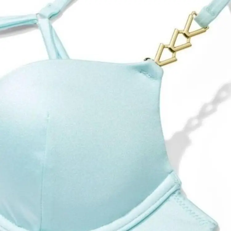 38D- Victoria's Secret chain strap shimmer push up bikini top Sea Foam 👙
 NWT