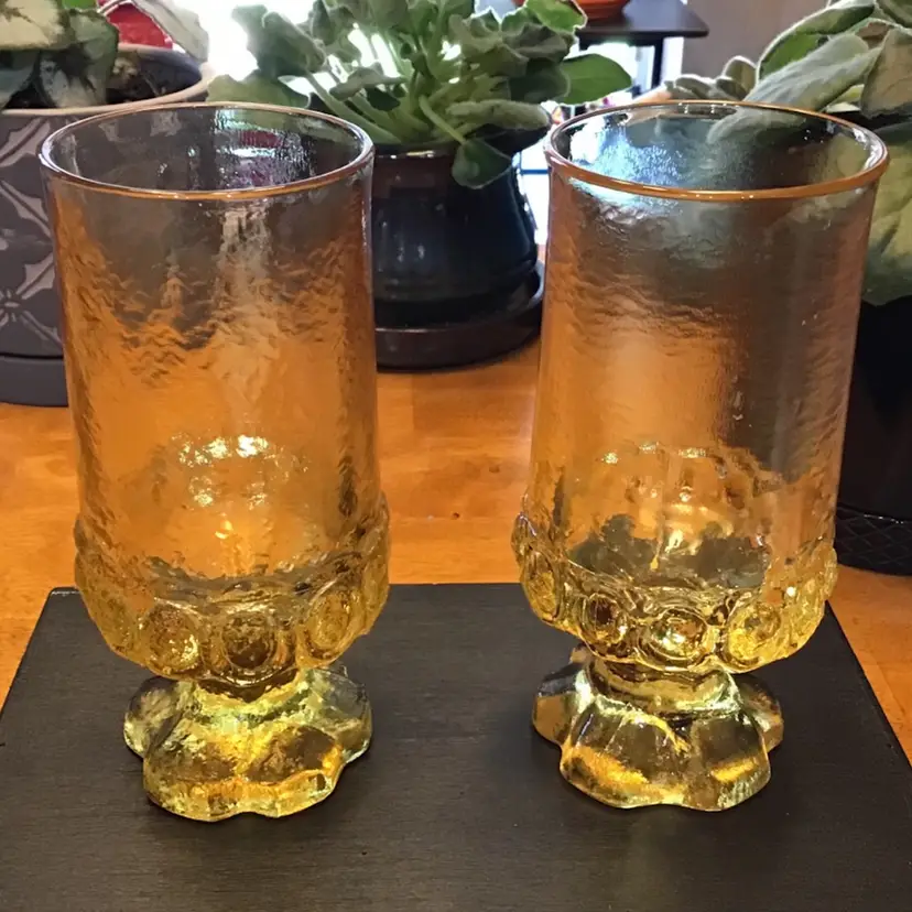 Vintage Tiffin Franciscan Madeira Cornsilk 6.5” Glass Tumbler Set x 2 Yellow