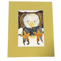 Watercolor Original 5x7” Bald Eagle In 8x10” Matte