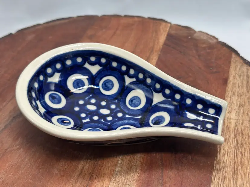 Polish Pottery Spoon Rest Poland Cooking Collectible