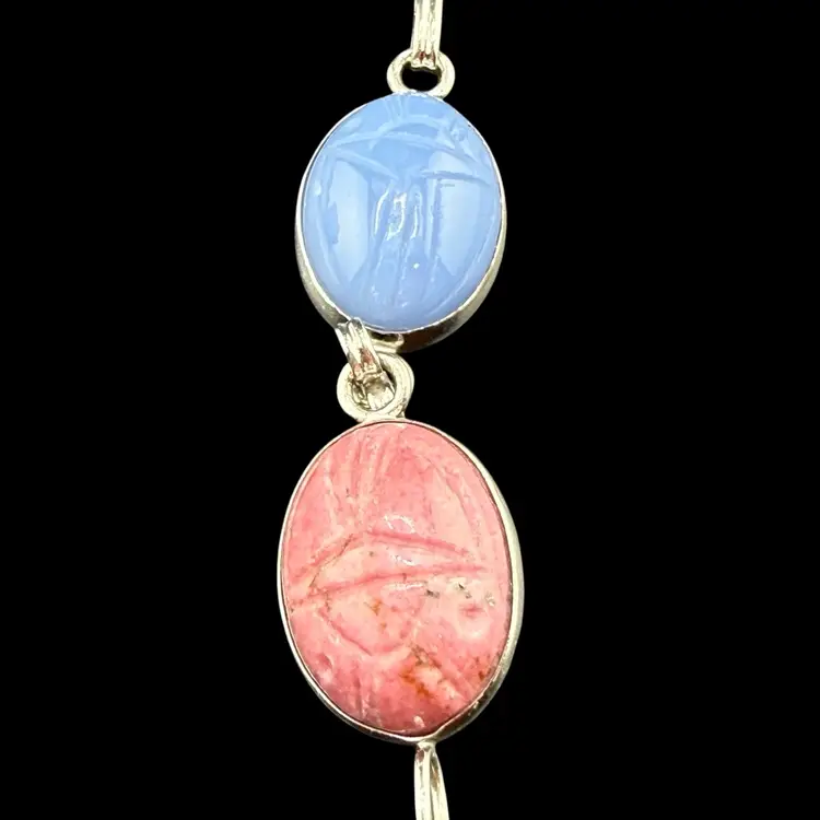 Scarab Multi Color Stone Bracelet Marked 925 Silver Not Tested