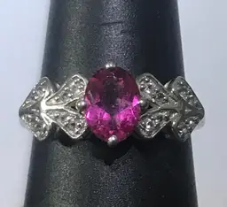 Sterling Silver Pink And White Topaz Ring Sz 8