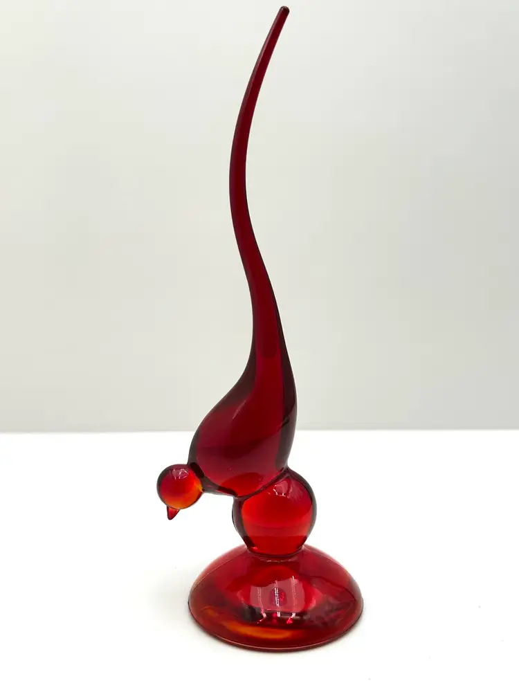 Viking Glass Amberina 9 Inch Long Tail Bird Figurine