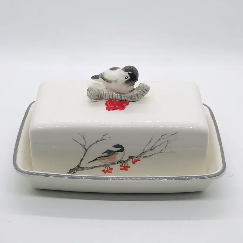 Vintage Aladdin Temp-Rite ll USA Chickadee Bird  BUTTER DISH 