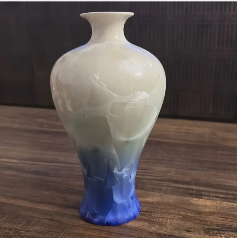 Vintage Shiwan Porcelain Vase Blue Crystalline