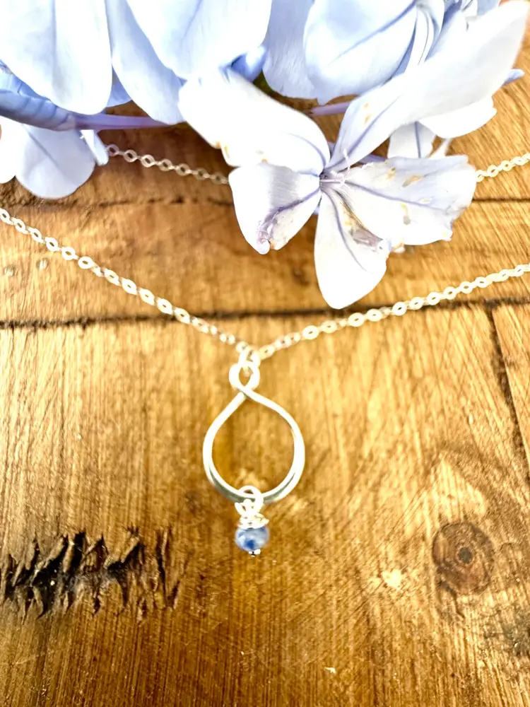 Minimalist Sterling Silver Pendant With Wire Wrapped Sodalite Bead Necklace