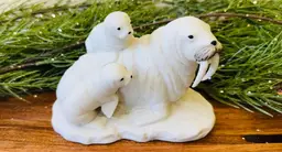 Vintage (1974) ALDON (Japan) porcelain bisque Mother Walrus with two pups USED