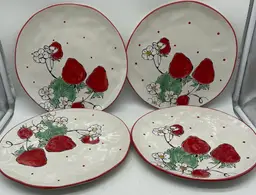 4 Eli+Ana Strawberry Dinner Plates Handmade Ceramic Polka Dots Fruit Spring New