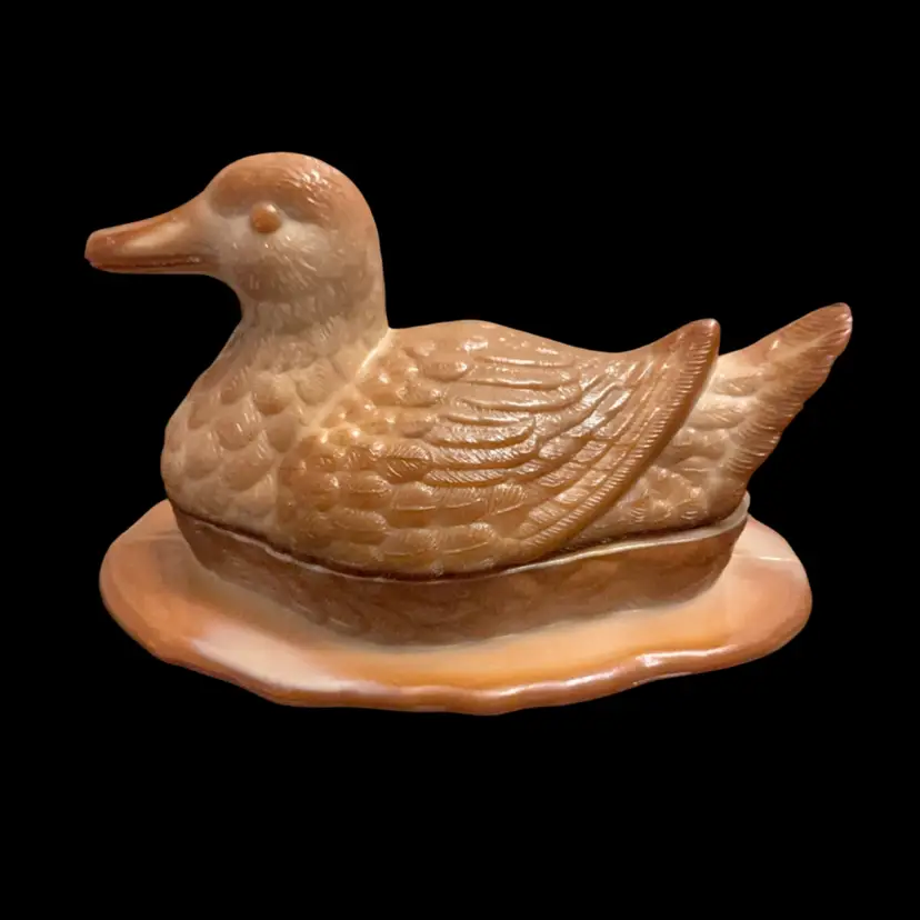 Fenton Chocolate Slag Glass Mallard/Duck On Nest 4” x 6.5”