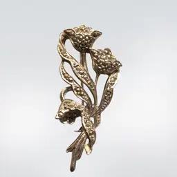 Vintage Marcasite Brooch Flower Brooch  With Swirly Leaves And Three Flower Heads