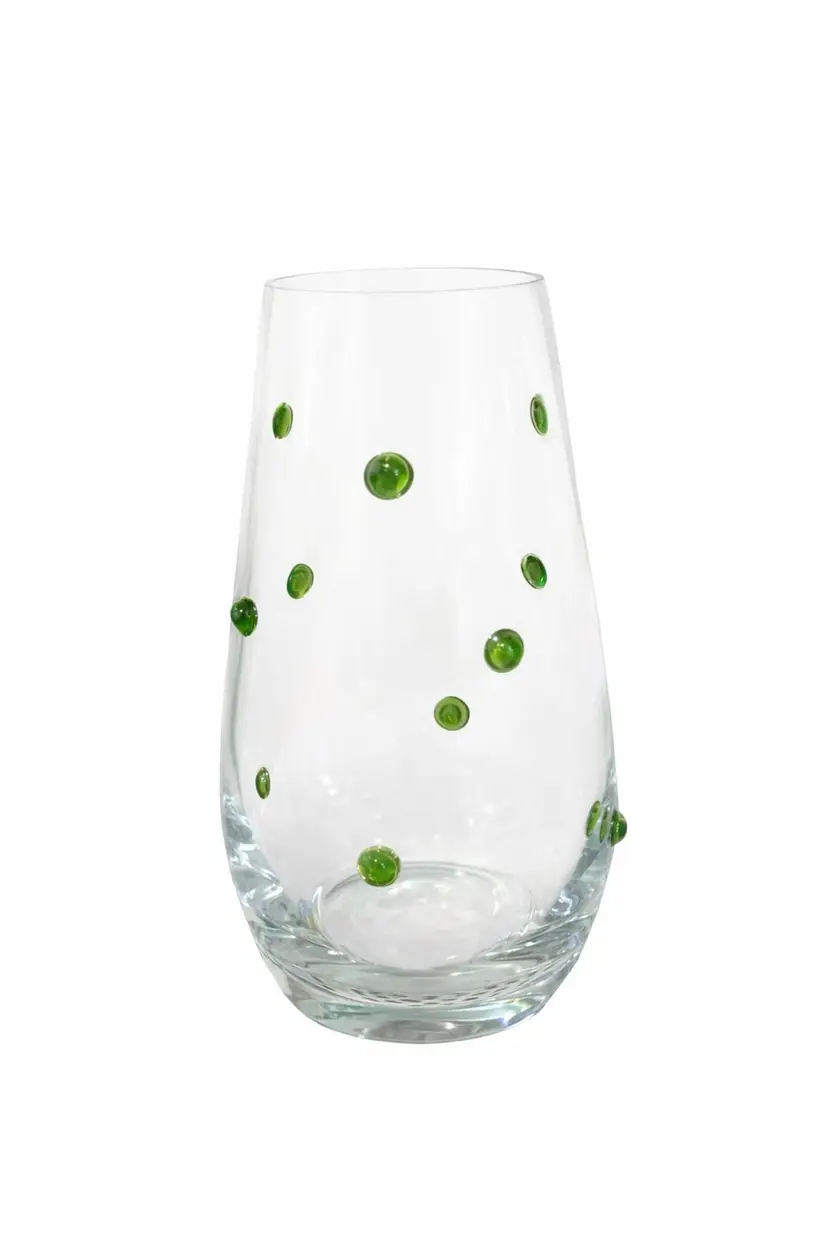 Southern Living At Home Hand Blown Bubble Glass Vase – Green Applied Dots – 11” Decorative Art Glass
