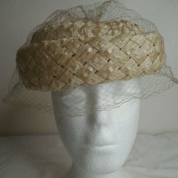 Vintage Womens Bumper Woven hat cream w/ Brown Band and net Union Made