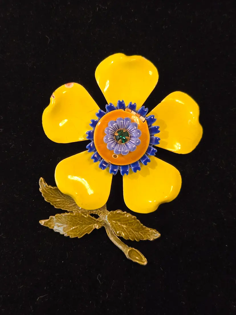 Yellow Enamel Glower Brooch Locket