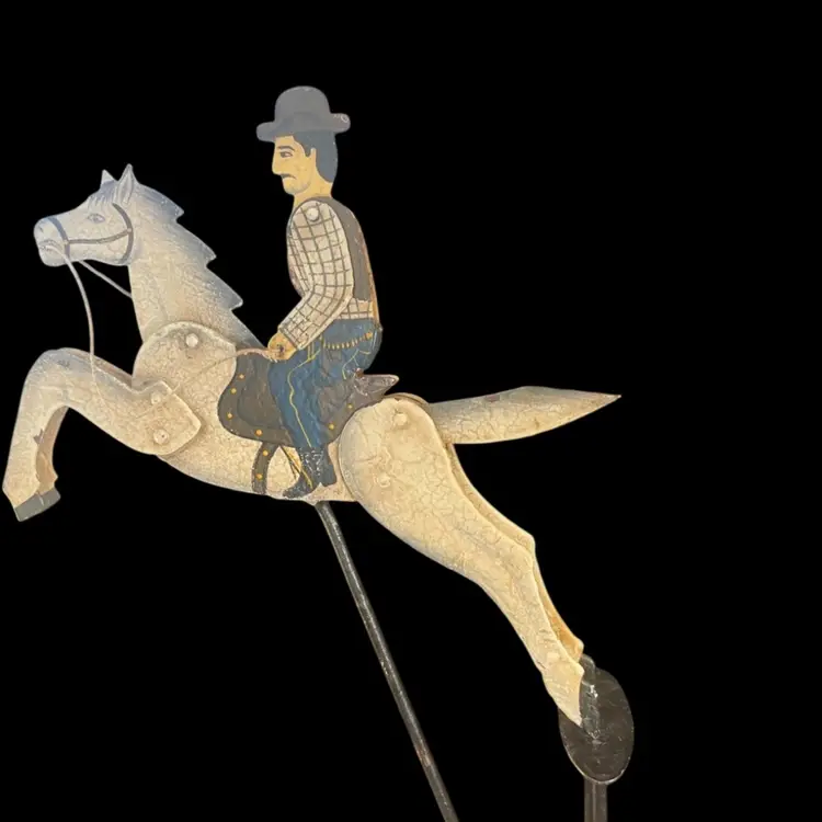#01 Americana Metal Folk Art-Pendulum/Counterbalance Style that Balances on a Metal Base-Cowboy on Horse