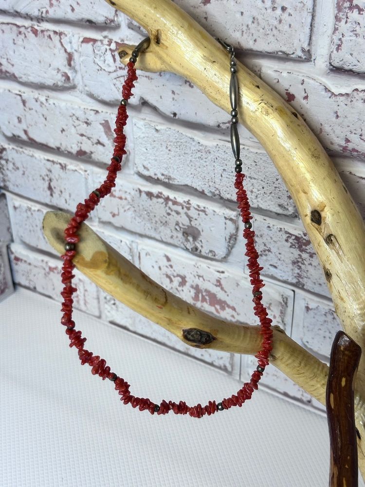 Beaded Red Branch Coral Necklace 11” Long