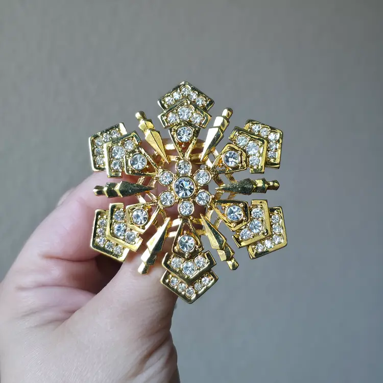 Monet Gold Tone Clear Rhinestone Snowflake Brooch Christmas Winter Jewelry