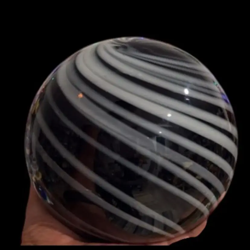 Extra Large Black And White Swirl Art Glass Paperweight 5.5”