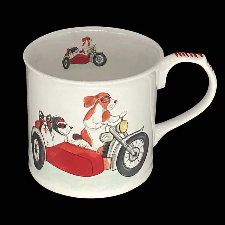 Bluebird Willow Bone China Dogs On Motorcycle Mug England
