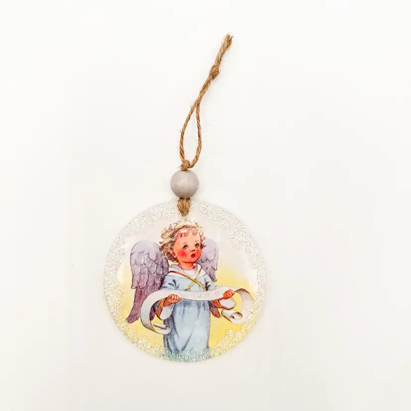 Angel Vintage Illustration Christmas Ornament Handmade 3.5"