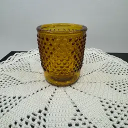 Amber glass hobnail votive candle holder, PMP Embossed On Base