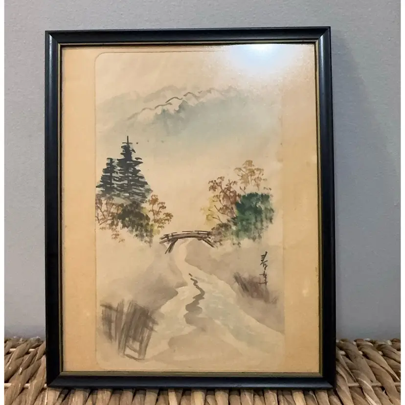 Vintage Japanese Silk Landscape Painting With Chop Seal Signature