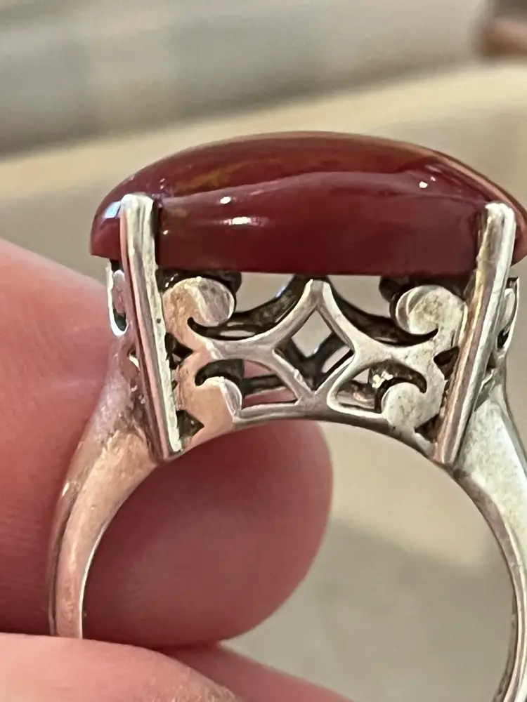 Sterling Silver Red Band Jasper High Set Ring Size 7