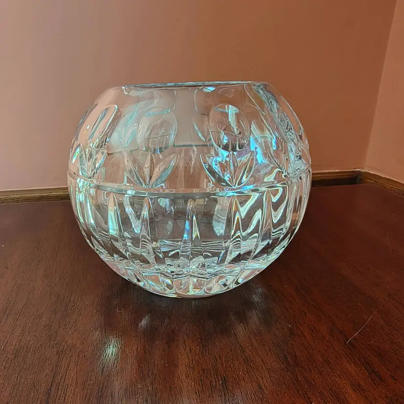 Vintage Block Crystal "Tulip Garden" 5.5" Rose Bowl – Made in Poland (3.2 lbs)