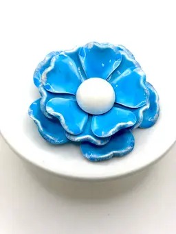 Vintage Light Blue and White Enamel Flower Brooch 2”