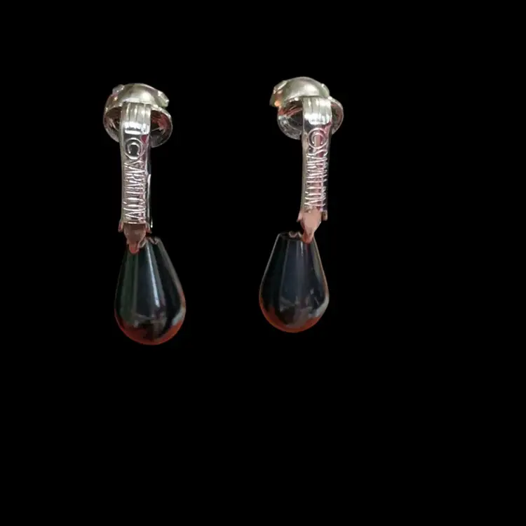 Vintage Silvertone Sarah Coventry Drop Dangle Clip Earrings. With AB Glass Rhinestone With Tear Drop Faux Pearl Dangle.