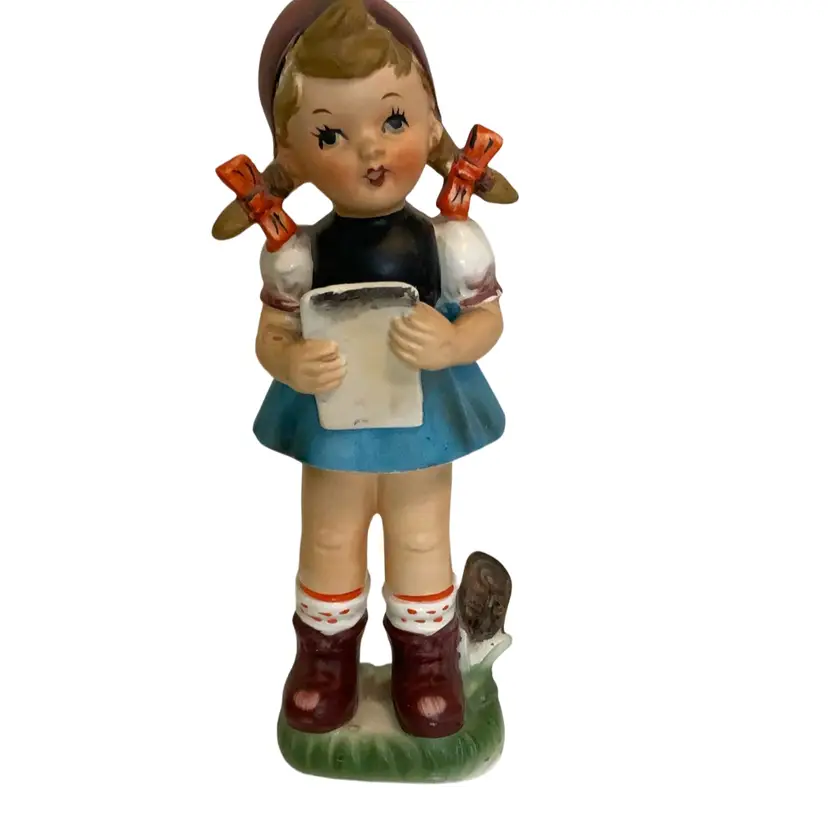 Vintage Wales Hand Painted Porcelain Figurine Girl Reading Poetry With Exquisite Detail On Face And Clothing Made In Japan Excellent Condition 8.75” Tall 3.5” Wide With Makers Sticker