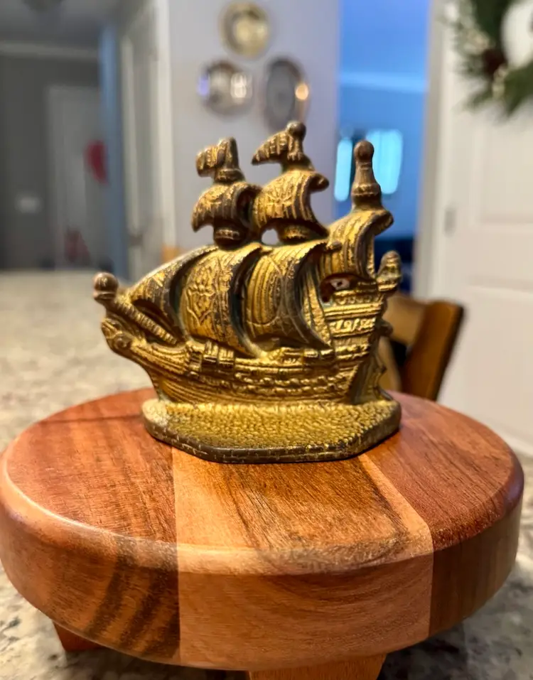 Vintage Cast Iron Brass- Finished Ship Bookend
