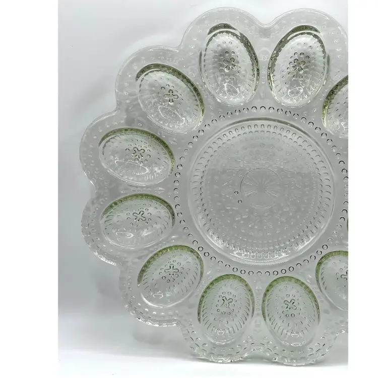 Indiana Glass Clear Deviled Eggs Serving Round Plate 12 Eggs Tray Hobnail Pattern 10.2 in Diameter