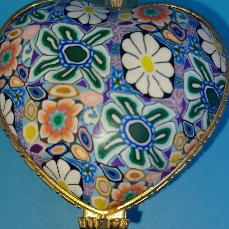 Polymer Millefiori Heart Shaped Trinket Box Colorful