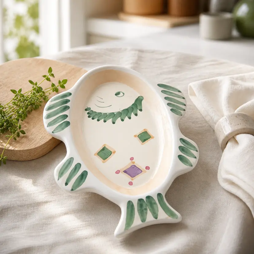 Caleca Belvidere Fish Shaped Ceramic Hand Painted Platter, 9.75"